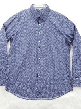 Karma Blu Shirt Men Large Blue White Modern Fit 80s 2-Ply Long Sleeve Button-Up